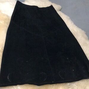 Long black cut out suede skirt size 12